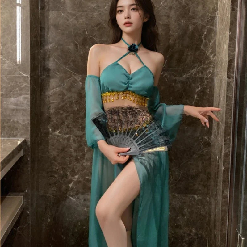 Western Style Erotic Dancer Retro Exotic Charm Costumes Traditional Ancient Dunhuang Flying Hanfu Set