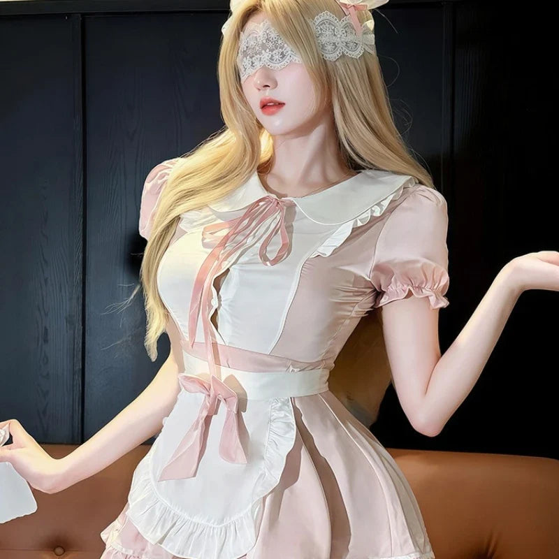 Cute Sweet Lolita Maid Cosplay Costumes Bow Servant Role-playing Charm