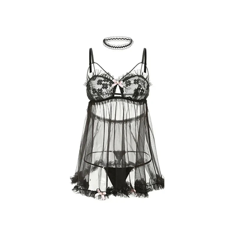 Kawaii Pajamas V-neck Transparent Mesh Lace Temptation Pure Desire Suspender Night