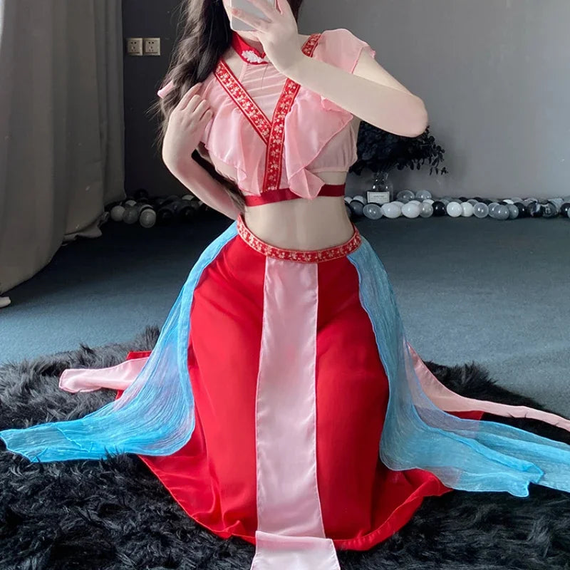 Erotic Hanfu Traditional Top Skirt Vintage Pajamas Halloween Carnival Dancer Cosplay Costumes