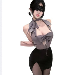 Secretary Roleplay Temptation Lingerie Short Skirt Hollowed Out Tight-fitting Wrap Hip Office Lady Cosplay