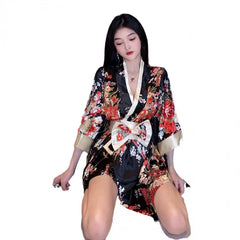 Kimono Cosplay Outfit Traditional Style Robe Yukata Costumes Pajamas Soft Silk Belt 3pcs Lingerie Set