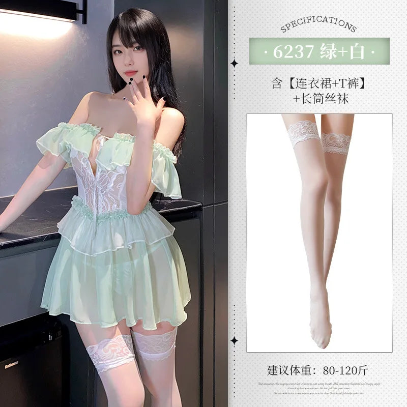 Sweet Hollow Out Skirt Kawaii Lingerie Pure Desire Bandage NightSet Cosplay Princess Charm Costumes