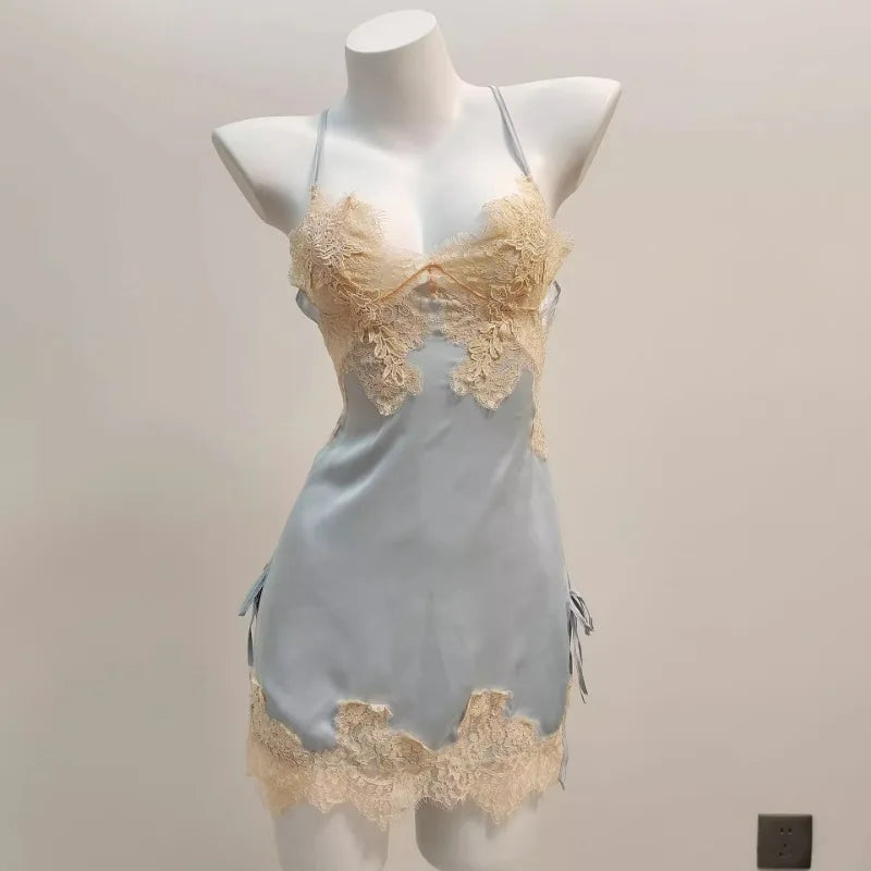 Nightwear Ice Silk Lace Beautiful Back Suspender Pajama