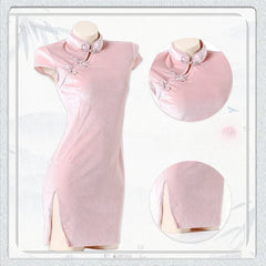 Lingerie Cheongsam Skirt Slim Velvet Traditional Improved Hanfu Elegant Charm Costumes Black Pink