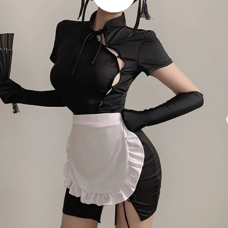 Cheongsam Cute Apron Cosplay Maid Tight Wrap Hip Skirt Romantic Retro Improve Exotic Costumes