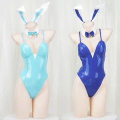 Itinose Asena Cosplay Costume Bunny Cosplay Rabbit Outfits Blue Leather Bodysuit Jumpsuit Lingerie