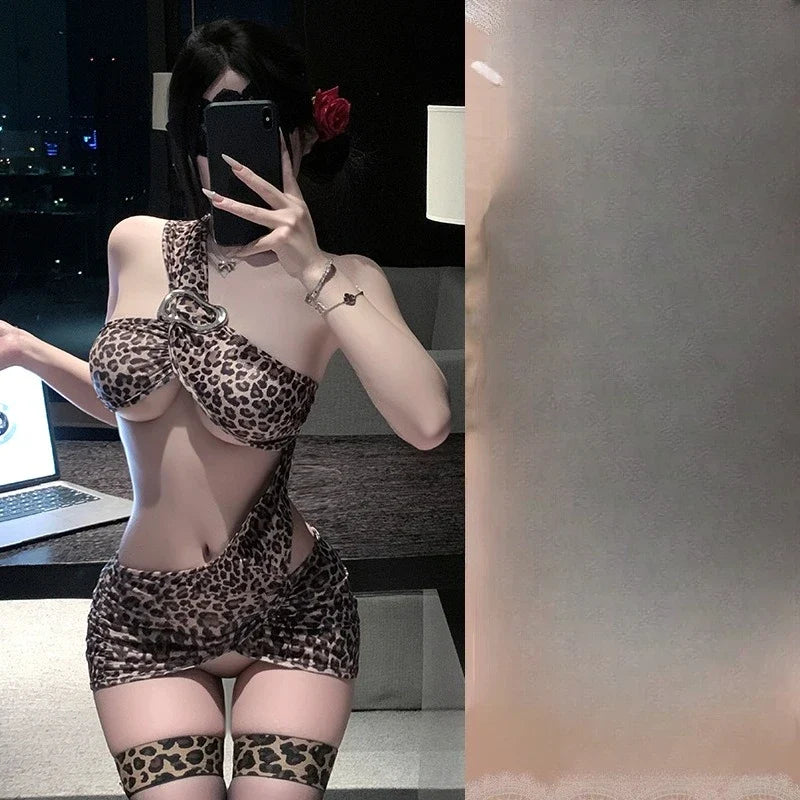 Office Lady Nightclub Secretary Cosplay Costumes Erotic Lingerie Porno Bar Wild Leopard Print Temptation