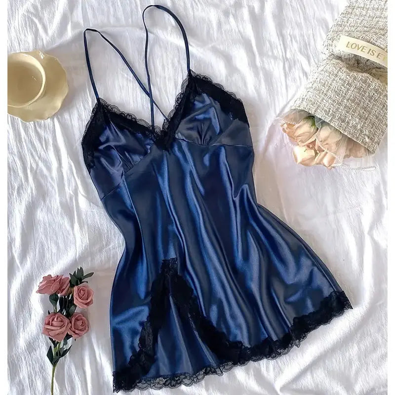Erotic NightClothe Nightgowns Nightwear Lace Patchwork Lingerie Nighty Sleepwear Wedding Satin Wear