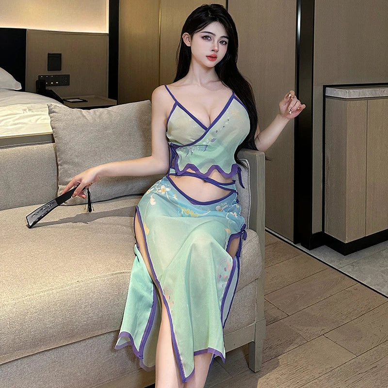 Lingerie Cosplay Costumes See Through Retro Style Hanfu Skirt Temptation Roleplay Dancer Set