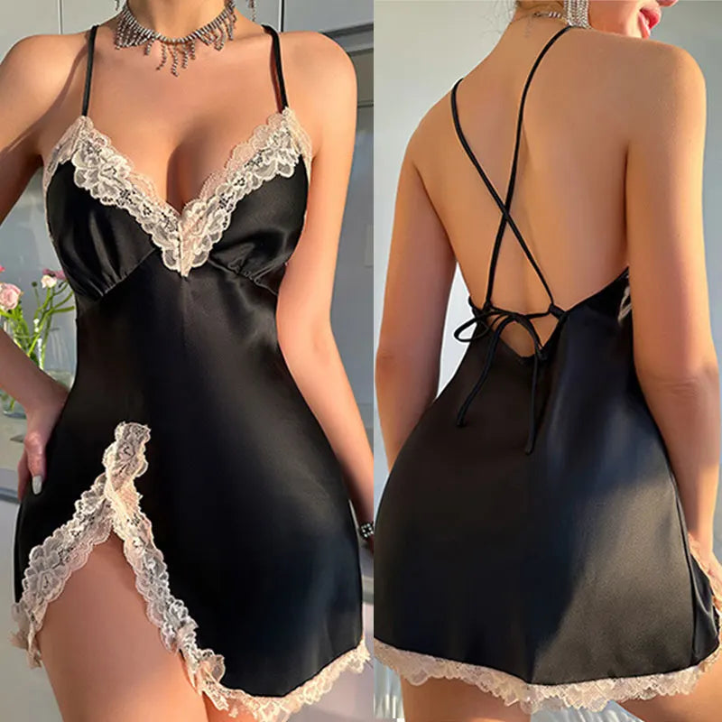 Nightgown Elegant Homewear Satin Silky NightUnderwear Spaghetti Strap Short Pajama Hot Night Dresses