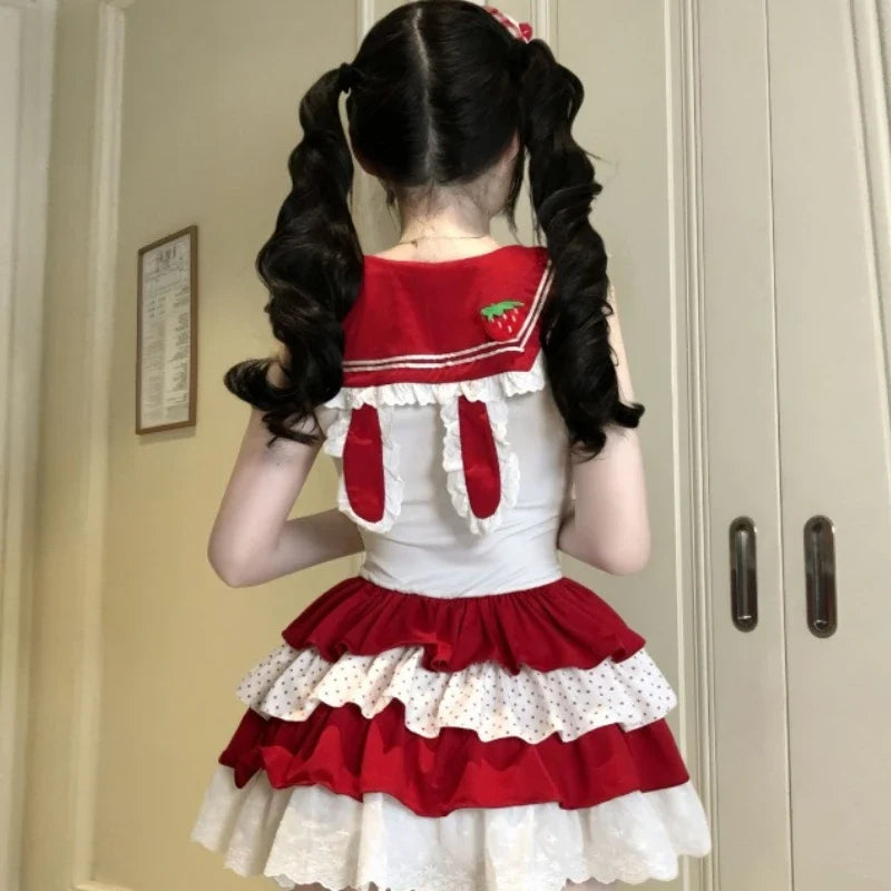 Cute Lace Strawberry Cake Role-playing Kawaii Bunny Ear Santa Claus Set