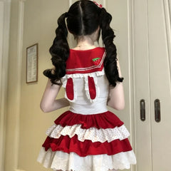Cute Lace Strawberry Cake Role-playing Kawaii Bunny Ear Santa Claus Set