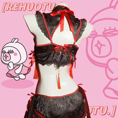 Gothic Vintage Cheongsam Lingerie Maid Cosplay Lolita Lace Embroidery Underwear Set