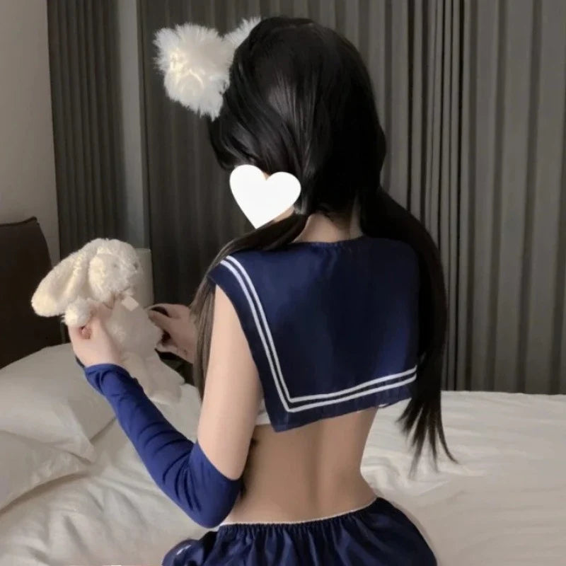Underwear School Sweet Sailor Collar Top Pleated Short Skirt Set
