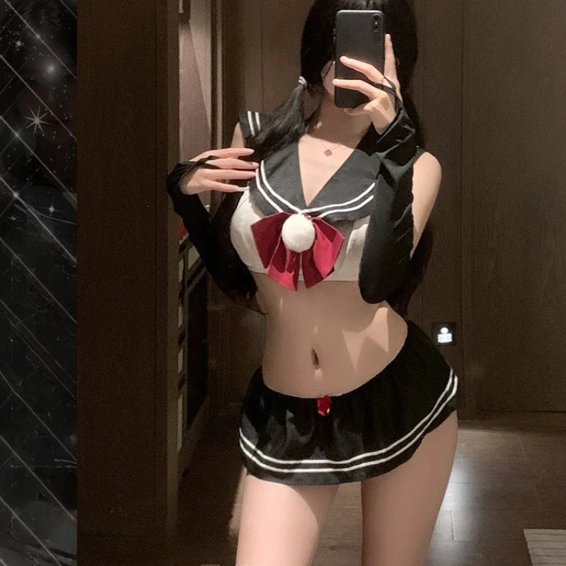 Underwear School Sweet Sailor Collar Top Pleated Short Skirt Set