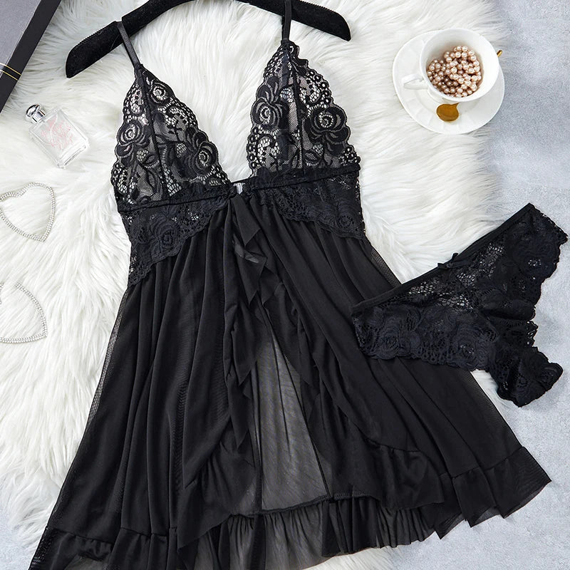 Perspective Pajamas Two-piece Sleepwear Nightgown Underwear Set