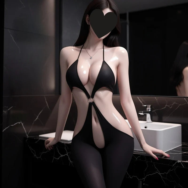 Tight Fitting Hanging Neck Straps Backless Jumpsuit Lingerie