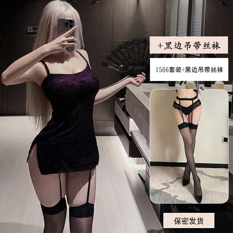 Lace Perspective Cosplay Office Secretary OL Hip Wrap Skirt Nightclub Bar Lingerie Baby Doll Porno Bar Costumes