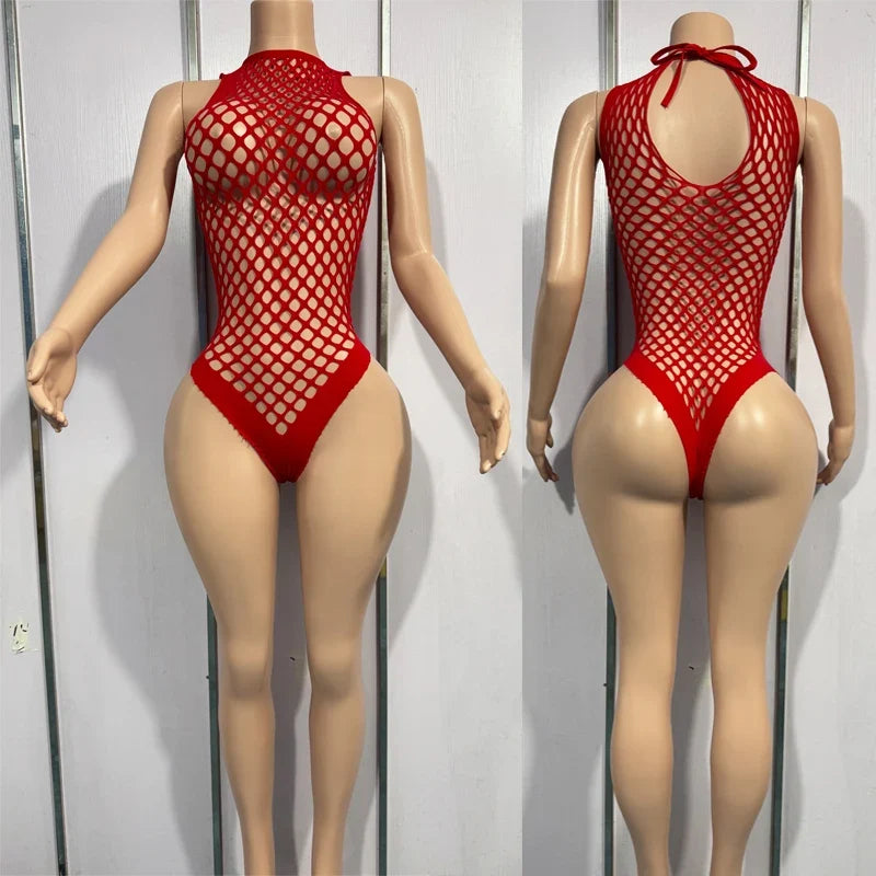 Erotic Bodysuit Fishnet Crotchless Bodystockings Black Hollow Out Lingerie