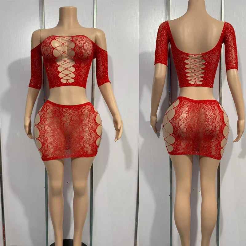 Hot Short Bodycon Lingerie Erotic Fishnet Hollow Out Sheer Underwear Costume Trendy Set