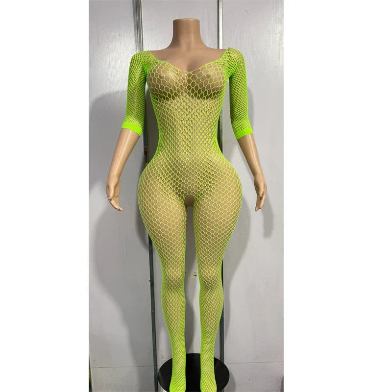 Bodystocking Erotic Lingerie Mesh Open Crotch Bodysuit Crotchless Underwear Costumes Sleeveless Catsuit Sleepwear
