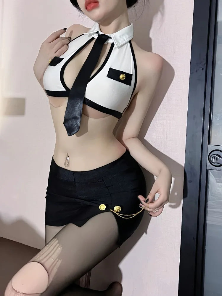 Hot Secretary Cosplay Costume White Shirt Skirt OL Outfit Teacher Roleplay Nightwear Underwear Lingerie