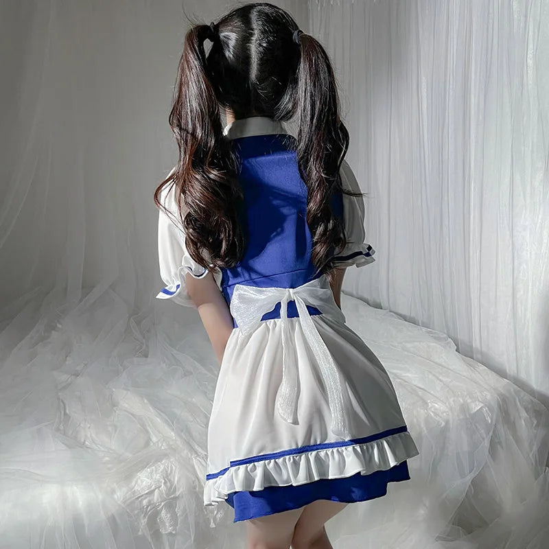 Cute Bow Game Cosplay Maid Costumes Kawaii Lingerie Pleated Skirt Sweet Princess Servant Roleplay Set