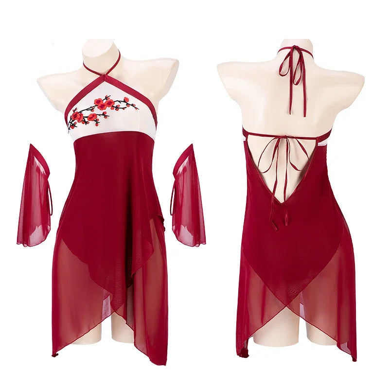 Red Hanfu Skirt Antique Temptation Traditional Plum Embroidery Lingerie Set