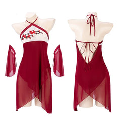 Red Hanfu Skirt Antique Temptation Traditional Plum Embroidery Lingerie Set