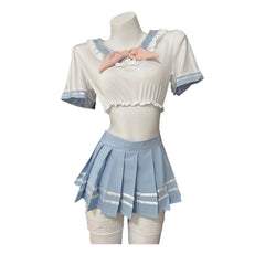 Cute Lingerie Lolita SchoolCosplay Outfit Student Shirt Pleated Skirt Panties Set