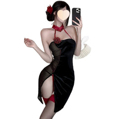 Gothic Cheongsam Traditional Erotic Lingerie Style perspective Split Hot Temptation Qi Pao Chongsam