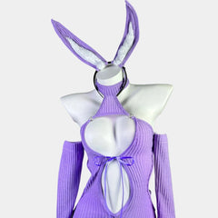 Bunny Cosplay Costume Hollow Out Purple Plush Skirt Outfits Rabbit Role Play Lingerie Christmas Gift