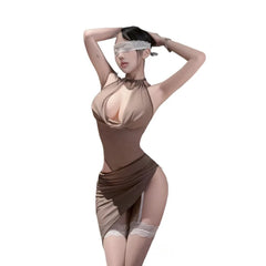 Deep V Jumpsuit Skirt Role-playing Flirting Office Tempting Secretary Cosplay Costumes Charm Bodysuit Skirt