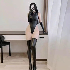 PU Leather Nightclub Costumes Erotic Racing Uniforms Maid Cosplay Lingerie Bodysuit Socks Gloves