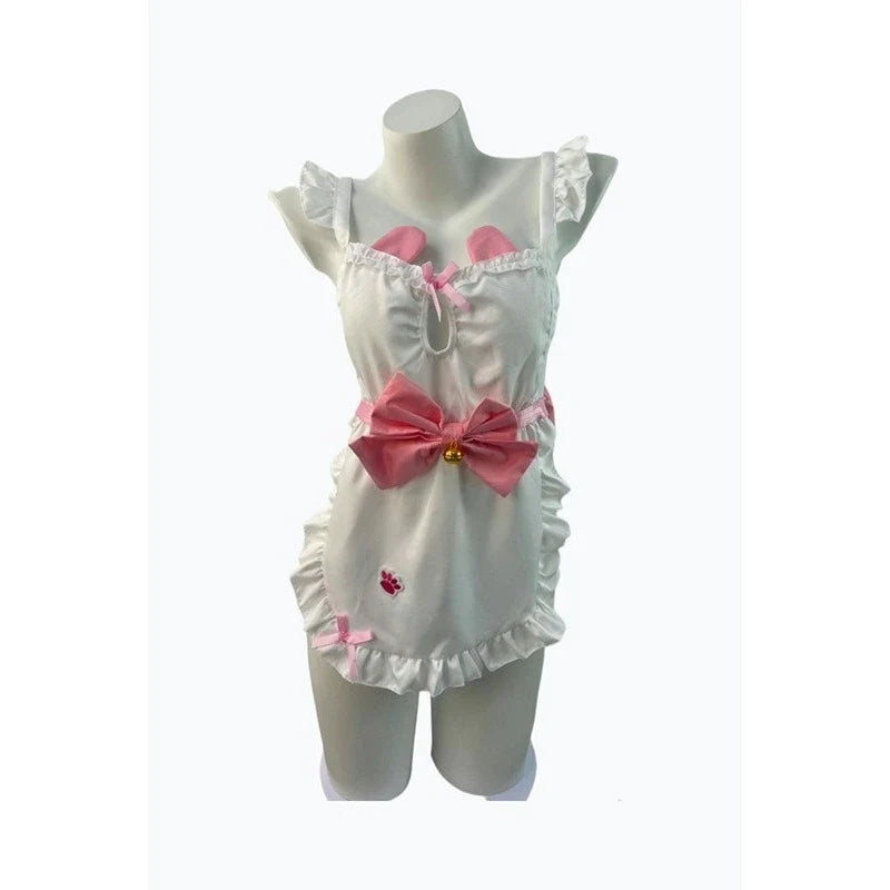Erotic Lingerie Maid Charm Backless Bow Apron Cute Maid Suit Cosplay Outfit Naughty Costumes