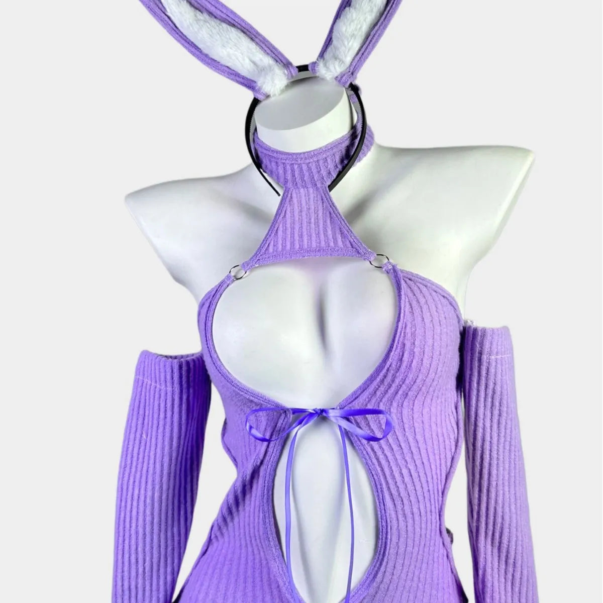 Bunny Cosplay Costume Hollow Out Purple Plush Skirt Outfits Rabbit Role Play Lingerie Christmas Gift