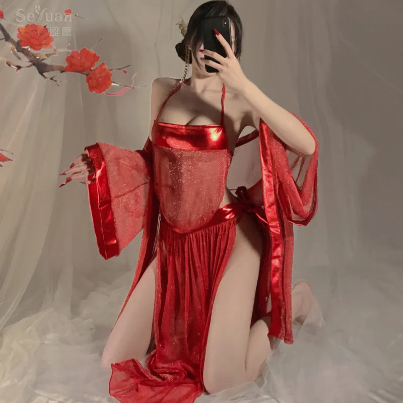 Underwear Traditional Temptation Erotic Bellyband Ancient Style Hanfu See-through Bridal Role Playing Set