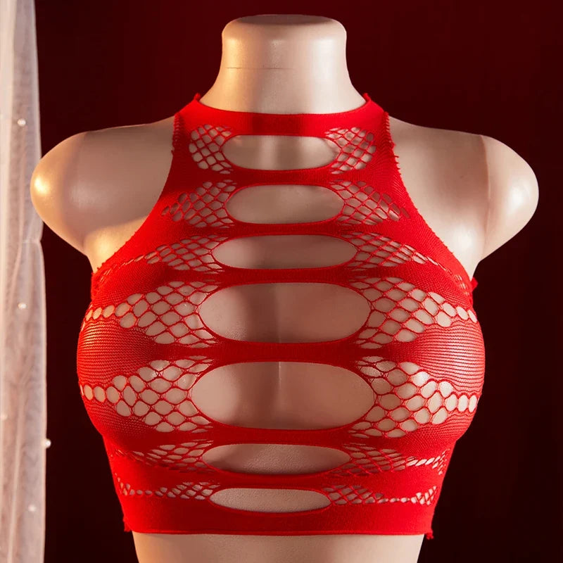 Transparent Fishing Net Perspective Slim Fit Tight Lingerie Hollow Out Underwear Set