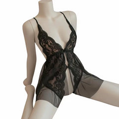 Lace Deep V Crotchless Bodysuit Nightgown Pajamas