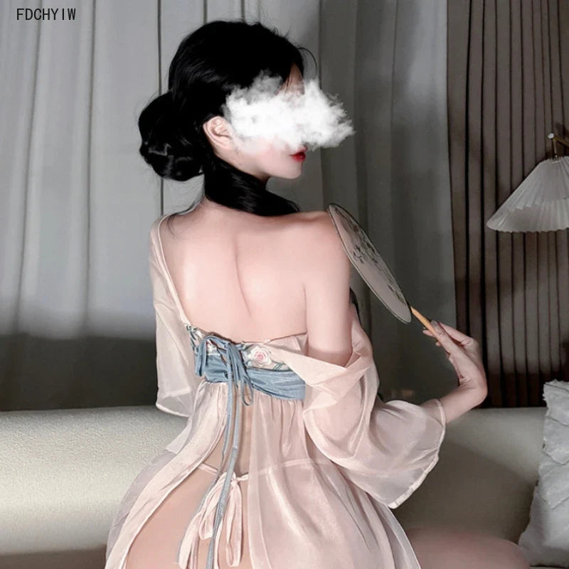 Lingerie Antique Style Chiffon Erotic Bellyband Cosplay Hanfu Seductive Charm Costume Tradition Pajamas