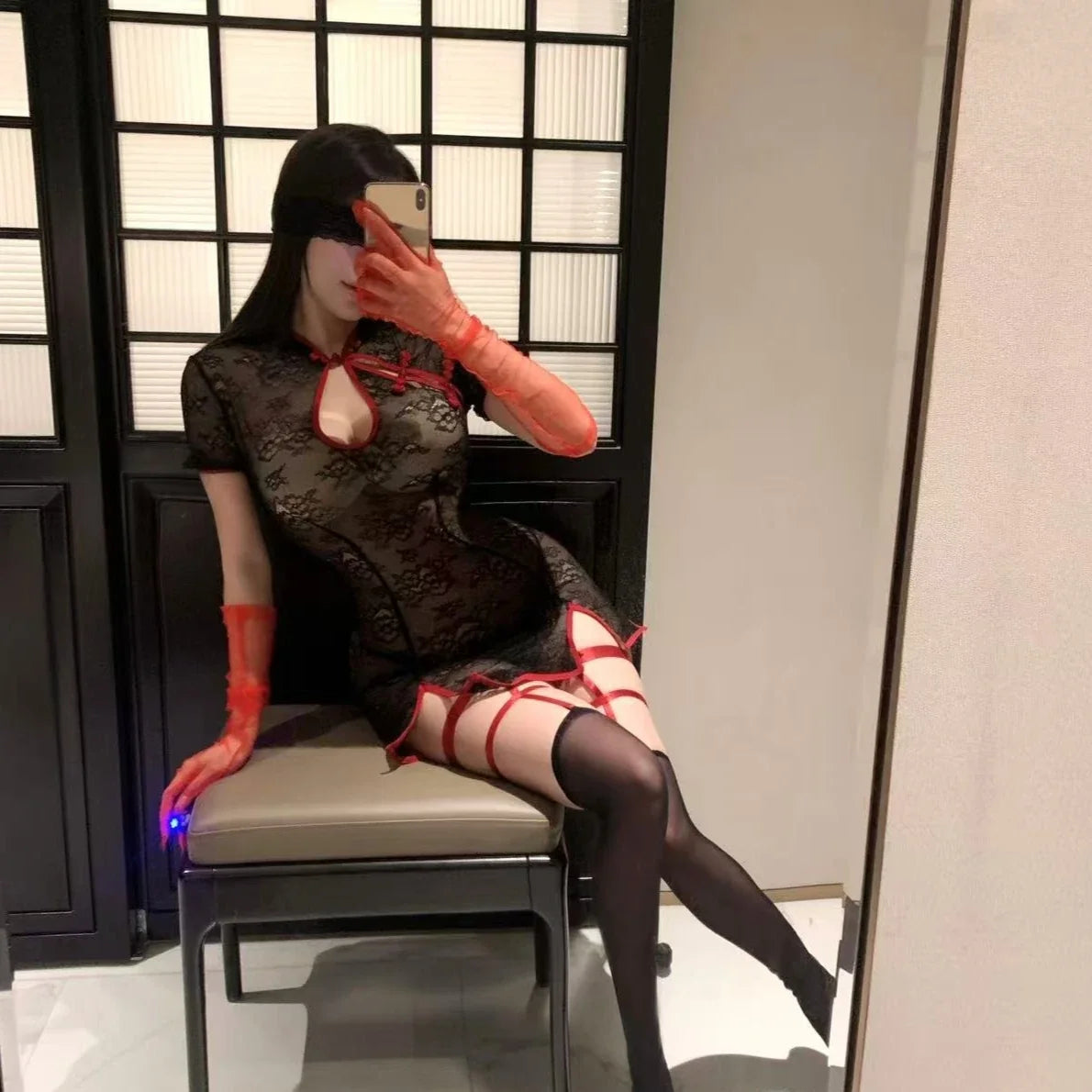 Style Improved Cheongsam Pure Desire Hollow Out Retro Traditional Exotic Charm Costumes Nightclub