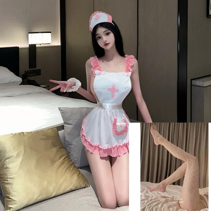 Maid Cosplay Costumes Lace Lingerie Nurse Bar Outfit French Apron Servant Naughty