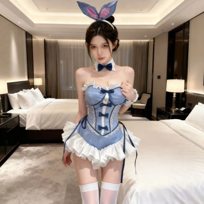 Kawaii Ruffle Bodysuit Skirt Cosplay Rabbit Costumes Cute Jumpsuit Bunny Ears Set