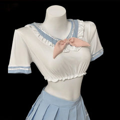 Cute Lingerie Lolita SchoolCosplay Outfit Student Shirt Pleated Skirt Panties Set