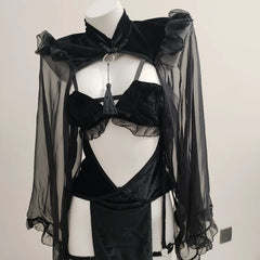 Halloween Velvet Cheongsam Hollow Backless Lolita Evil Demon Cosplay Costumes Erotic Maid Lingerie