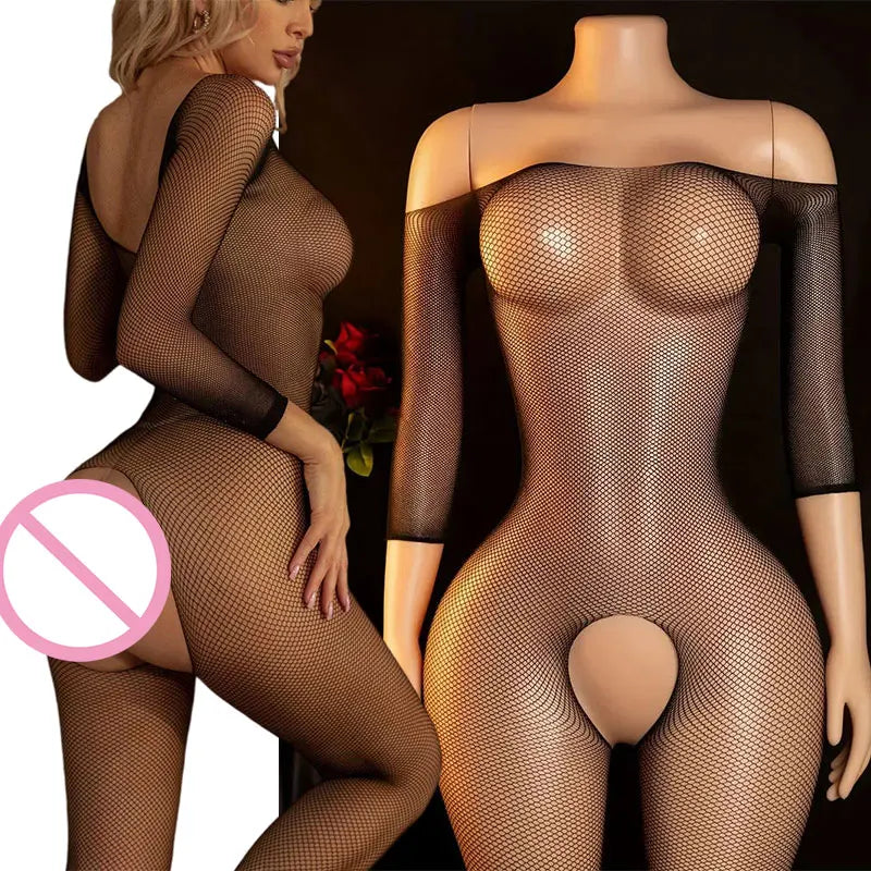 Porn Crotchless Lingerie Hot Tights Fishnet Bra Bodysuit Set