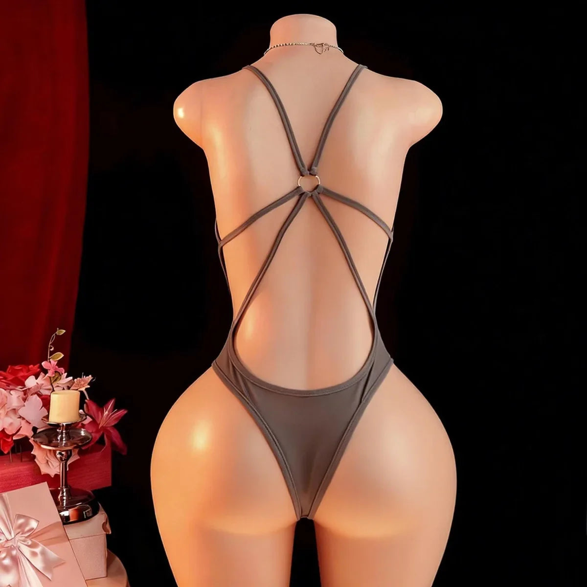 Y2k Crotchless Body Suit Jumpsuit Party  Bodysuits Halter One Piece Tights Erotic Outfits Dress