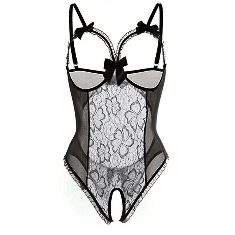Teddy Doll Transparent Crotchless Porn Open Bra Lingerie Erotic Backless Lace Bodysuit Underwear Costumes