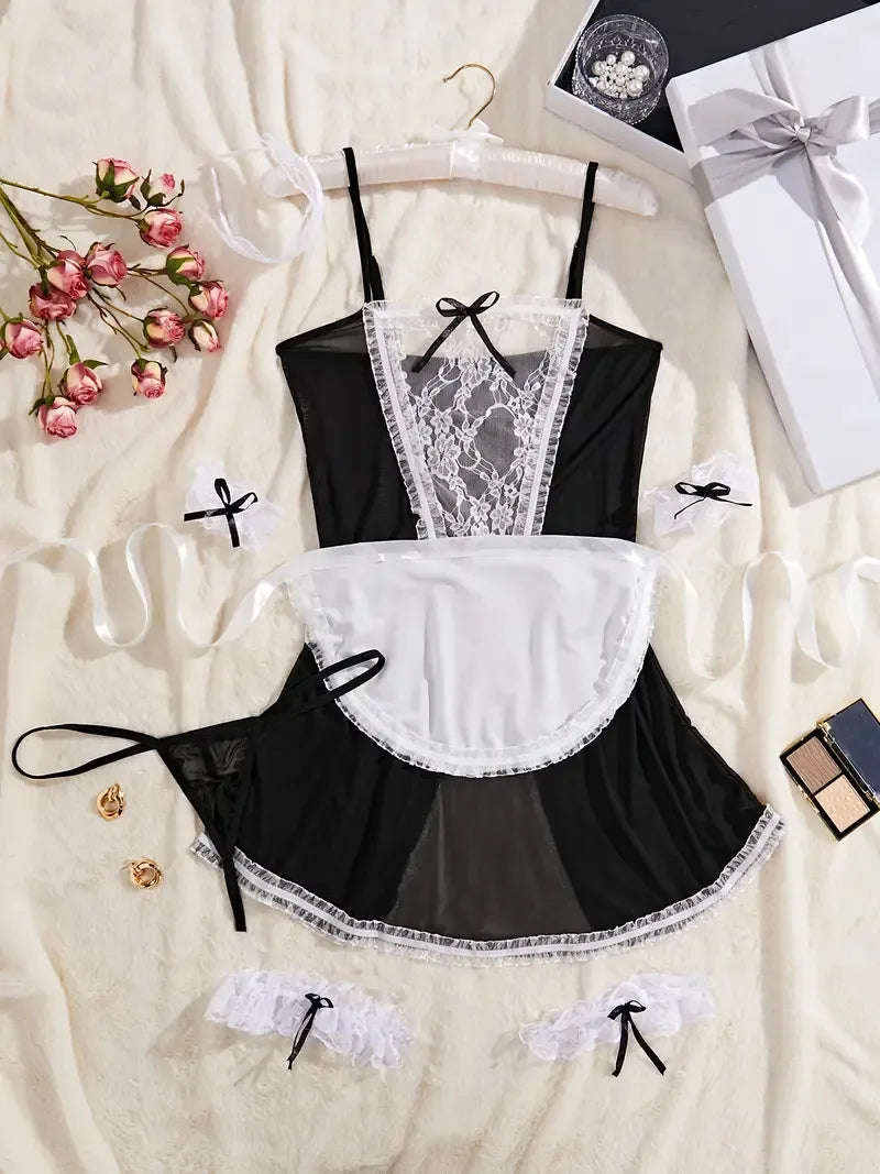 Adult Crotchlessual Lingerie Sets Cosplay Porn Bodysuit Maid Costume Expose Chest